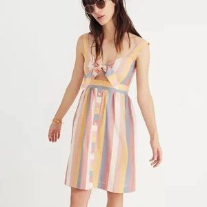 Madewell Tied Front Cut-Out Sherbet Stripe Mini Dress Pink Blue Yellow White